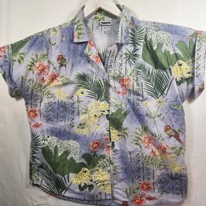 Vintage Tickets Tropical Safari Print Button Down Shirt Purple Short Sleeve XL
